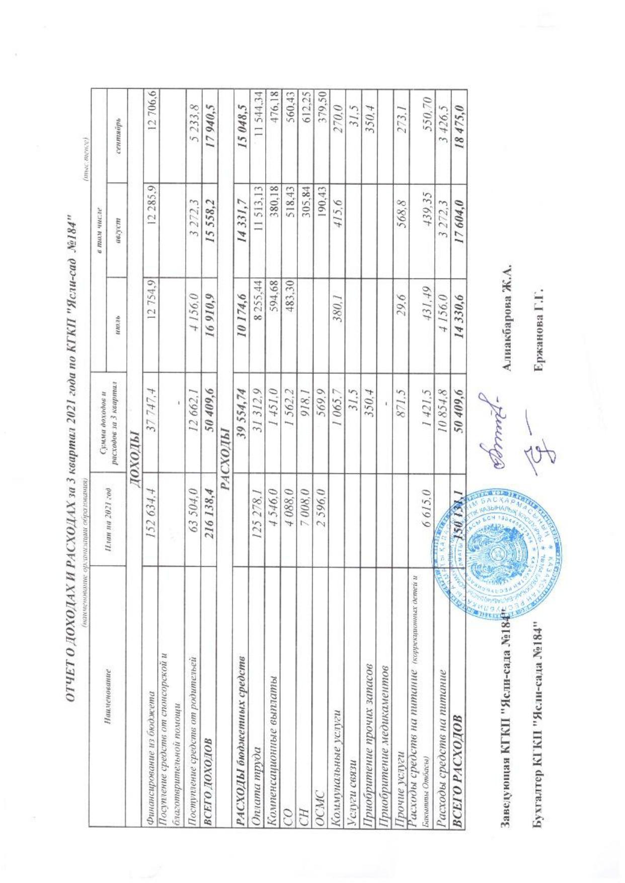 отчет о доходах и расходах